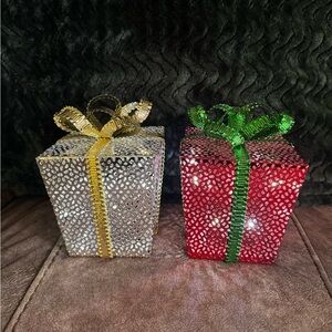 Festive Silver and Red Gift Boxes with Ribbons Battery Powered